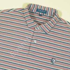Peter Millar Cuscowilla Golf Polo Shirt M Blue Red Crown Crafted Stripe